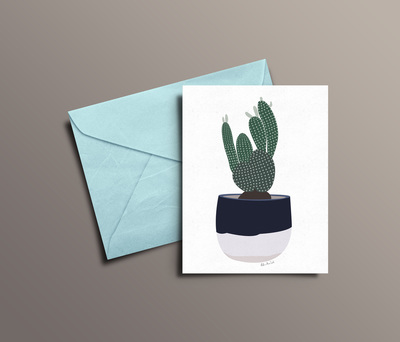 Graphic illustration of a cactus on a greeting card