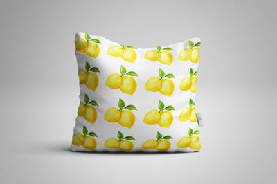 Watercolor lemon pattern on a pillow